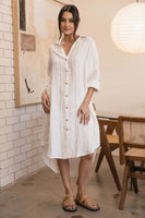 Eadie Lifestyle - Carter Fundamental Linen Shirt Dress - Off White Nutmeg Fine Stripe