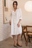 Eadie Lifestyle - Carter Fundamental Linen Shirt Dress - Off White Nutmeg Fine Stripe