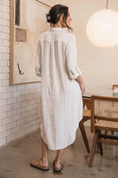 Eadie Lifestyle - Carter Fundamental Linen Shirt Dress - Off White Nutmeg Fine Stripe