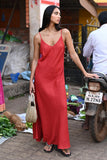 Coco Bias Cherry Linen Dress
