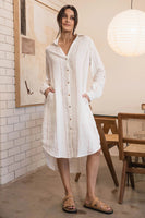 Eadie Lifestyle - Carter Fundamental Linen Shirt Dress - Off White Nutmeg Fine Stripe