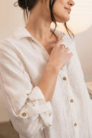 Eadie Lifestyle - Carter Fundamental Linen Shirt Dress - Off White Nutmeg Fine Stripe