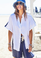 RESORT BEACH SHIRT - WHITE/NAVY