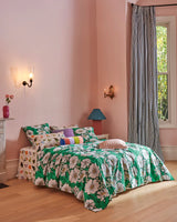 TUMBLING FLOWERS GREEN ORGANIC COTTON QUILT COVER