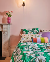 TUMBLING FLOWERS GREEN ORGANIC COTTON QUILT COVER