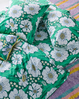 TUMBLING FLOWERS GREEN ORGANIC COTTON QUILT COVER