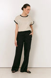 Adorne Side Split Linen Black Pant