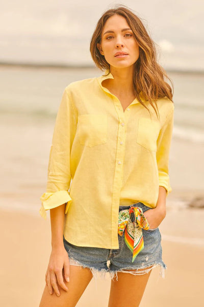 Girlfriend Linen Shirt - Lemon