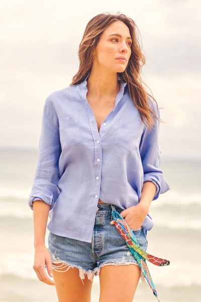 Girlfriend Linen Shirt - Cornflower