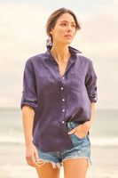 Girlfriend Linen Shirt - Navy