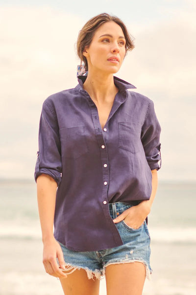 Girlfriend Linen Shirt - Navy