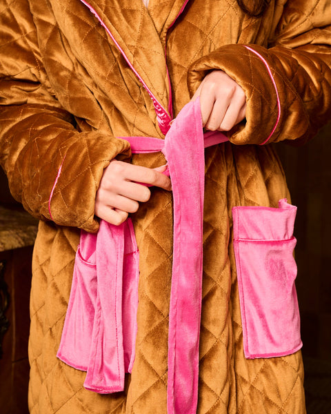 Kip & Co Quilted Velvet Robe - Pecan Delight