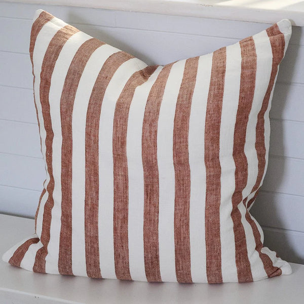 Eadie - Santi Linen Cushion - White/Nutmeg Stripe