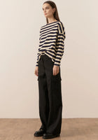 POL-James Striped Long Sleeve Top-Ink/Cream