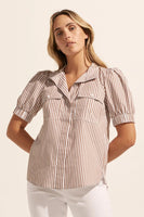 Zoe Kratzmann-Allot Top-Mocha Stripe