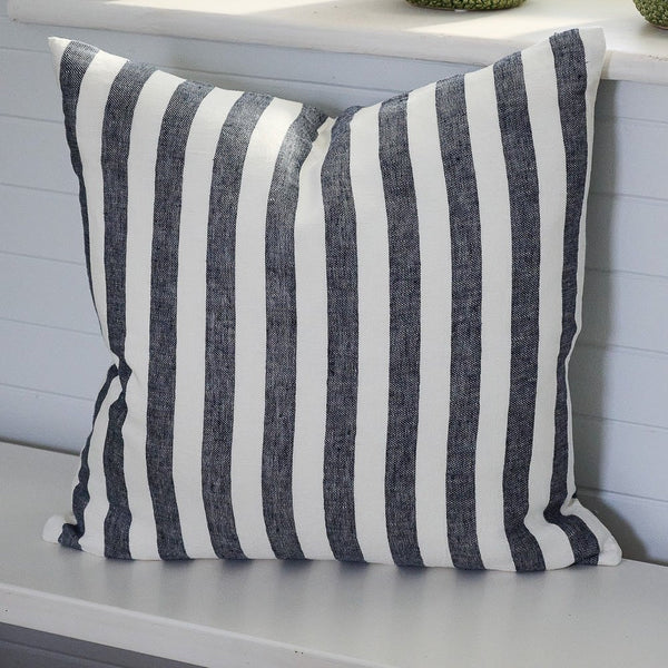 Eadie - Santi Linen Cushion - White/Navy Stripe