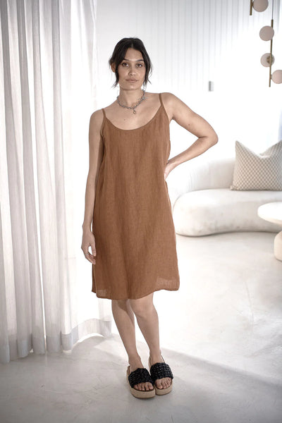 Eadie - Nutmeg - Linen Slip Dress