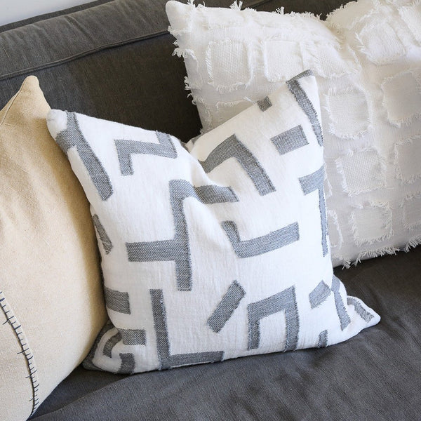 Eadie - Antico Linen Cushion - White/Slate