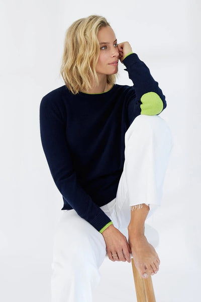 Sara Patch Merino Cashmere Sweater Navy / Lime