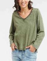 Khaki Cotton V Top