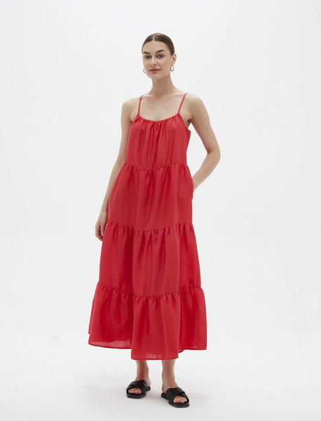 Tirelli -Cami Tiered Dress - Candy Red
